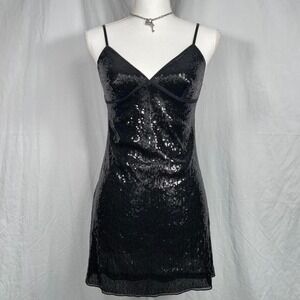 NWT Victoria's secret The Lacie Black Sequined Slip Mini Dress with Lace Back